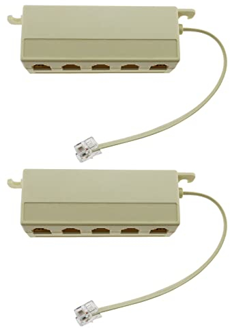 eMagTech Set di 2 distributori telefonici a cinque vie RJ11 6P4C maschio a 5 porte di uscita femminili, adattatore per mediatori fax, macchine telefoniche fisse, linee di ufficio