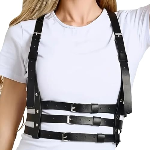 Punk-Gürtel, schwarz, PU-Leder, für Damen, Gothic-Körper, verstellbarer Taillengürtel, Rave, Halloween-Kleider, Partyzubehör, 4 x Schwarz, Einheitsgröße