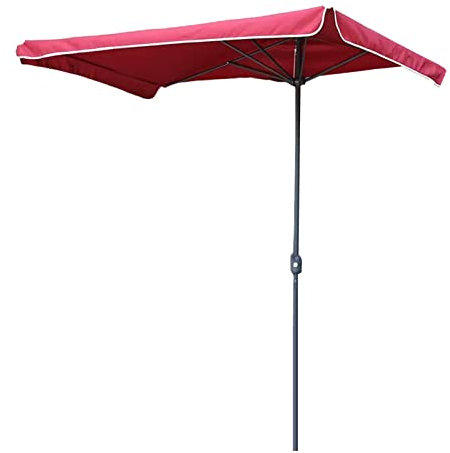 XIAOYUE 2,3 x 1,3 m Gartenschirm, Balkonschirm mit Kurbelgriff, halber rechteckiger Outdoor-Marktwandschirm, Rot