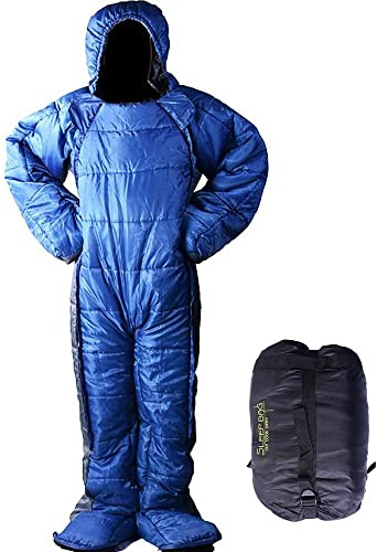 Hi Suyi 182 cm stor bärbar mänsklig sovsäck med dragkedja fotöppning design fri storlek ultralätt huvtröja quiltad varm termisk rock för vuxna vinter eller utomhus 4 säsonger camping