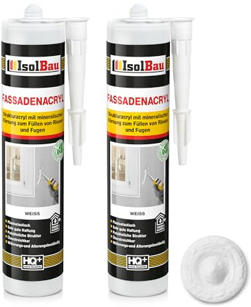 Isolbau Mastic acrylique pour façades - Avec grain - Pour remplir les fissures et les joints en intérieur et en extérieur - Blanc - 2 x 300 ml