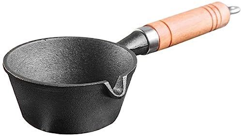 ABOOFAN Pot à Lait En Fonte 13 Cm x 6 Cm Manche Bois Et Acier Inoxydable, Marmite Chauffante Antiadhésive Multifonction Cuisine Gaz Et Induction, Casserole De Cuisson Compacte Pour Œufs Et Sauces