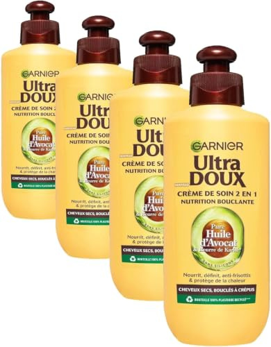 Garnier Ultra Doux À l'Huile d'Avocat et Beurre de Karité - Crème de soin sans rinçage Cheveux buclés à frisés 200 ml
