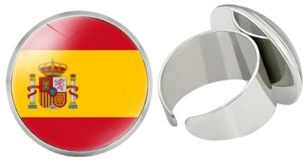 GONMFKM Anillos De Dedo De La Bandera De España De Moda - Anillo De Banda De Cúpula Con Cabujón De Vidrio Anillos Abiertos Ajustables Para Nudillos, Para Mujeres, Hombres, Accesorios De Joyería Unis