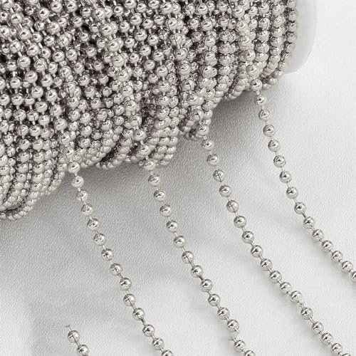 1.2-3Mm Stainless Steel Beaded Ball Chains for Bracelet Necklace Steel Bead Chain Steel-15mm-5Meter