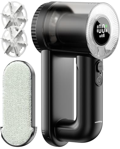 coldSky Fabric Shaver Rechargeable, 2-in-1 Electric Fabric Shaver & Lint Remover, 3-Speed LED Digital Display Sweater Defuzzer for Clothes, Furniture, Couch - Removes Lint, Hairball, Fuzz - Black