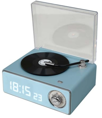 Big Ben Enceinte Bluetooth réveil en Forme de Tourne Disque Bleu