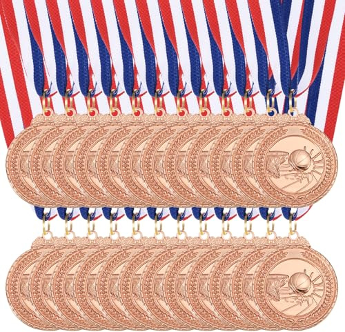 sourcing map Basketball-Medaillen 5,1 cm, Bronze-Auszeichnungsmedaillen mit Nackenband für Teamsportspiele, Wettbewerbe, Partygeschenke, 24 Stück