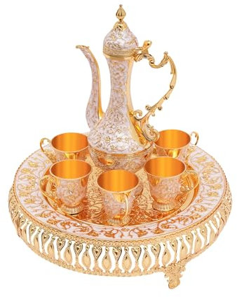 Qussse Juego de té, tetera con 6 tazas de té, taza de café y tetera para sala de estar, comedor y empresa