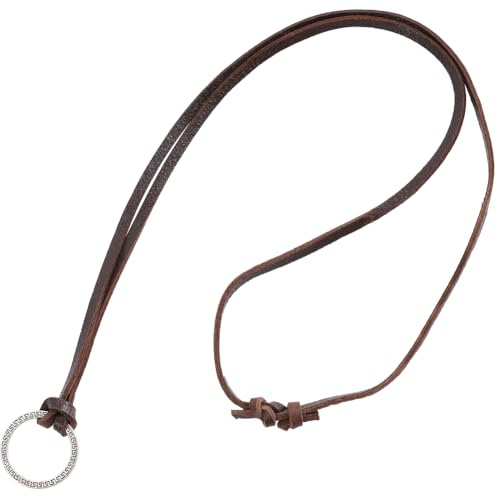 GORGECRAFT Leather Glasses Necklace Brown Cowhide Retro Cord Adjustable Hanging Loop Silver Round Ring Sunglasses Eyeglasses String Holders Strap Chain for Glasses Holder Accessories Men Women