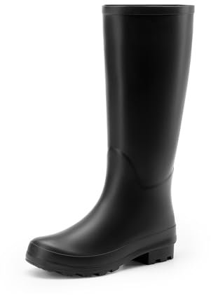 DREAM PAIRS Stivali Wellington Alti Classici da Donna Stivali da Pioggia per Giardino,Size 38,Nero,DWEMRB2508