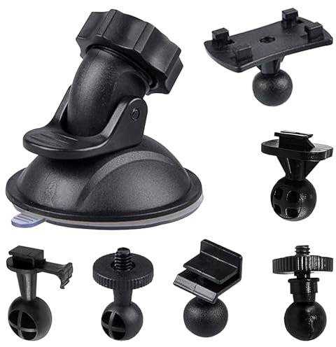 Alriedy Dashcam Halterung Auto, Saugnapf Halterung für Auto, 360 Grad Drehbar, Saugnapfhalterung mit 6 Adaptertypen für Dashcams, GPS, Action Kameras für Windschutzscheibe und Armaturenbrett