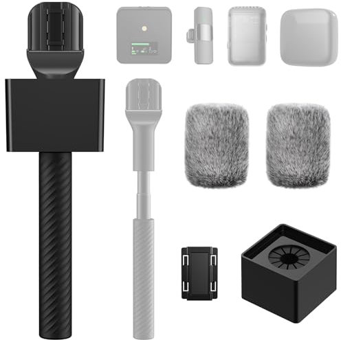 TONOR Handheld Adapter für DJI mic, RODE Wireless Go 1/2, Rode Wireless Me/Pro, Hollyland Lark M2, Handmikrofon Adapter mit verstellbarer Länge, Gummigriff, Windschutz für Vlog Interviews, TP40
