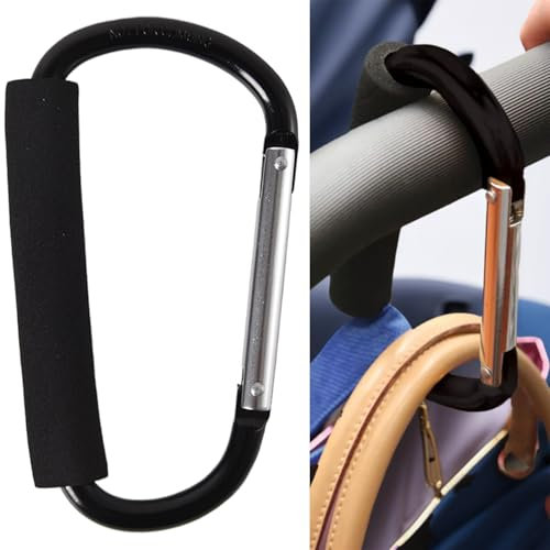 2 Pack Large Buggy Clips Pram Clips for Pram, Black Pushchair Hook Clip,D Shape Carabiner Baby Pushchair Stroller Hook Holder Organizer for Hanging Diaper and Shopping Bags