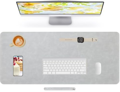 Lllunimon Cuero Almohadilla de Mesa para el ratón Desk Pad Large Mouse Pad Mat Antideslizante Tabla Computadora Portátil Bloque de escritura Oficinas y Familias (Gris claro, 120x43cm)