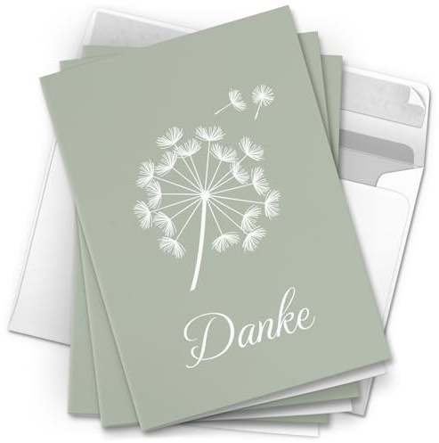 Danksagungskarten Trauer – 10 Klappkarten mit Umschlägen – Motiv: Pusteblume Mint – Trauerkarten Danksagung mit Text – Dankeskarten Trauer nach Beerdigung
