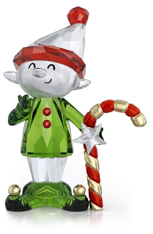Swarovski Holiday Cheers Dulcis Elfe und Zuckerstange, Festliche Kristallfigur mit Grünem Outfit, Köstlicher Zuckerstange, Champagner-goldfarbenen Akzenten und 350 Facetten, Größe: 6 x 2.8 x 4.3 cm