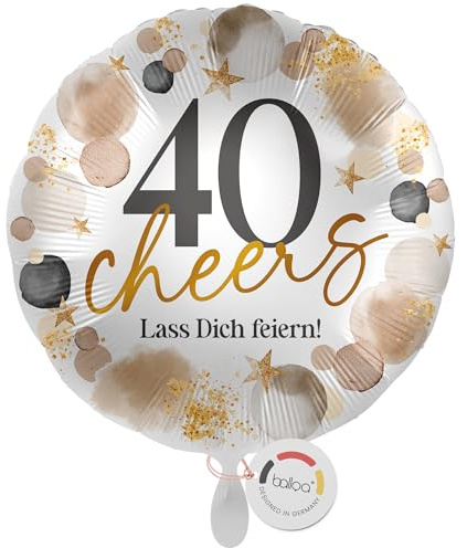 balloa Folienballon 40 cheers Lass dich feiern, Helium Ballon rund, Luftballon Geburtstag Frau Mann Geschenk Deko Ballon 40 Jahre Feier Spruchballon Party Ballondeko, 33cm
