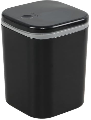 Gloreen 2 L Plastic Mini Trash Bin with Push Button Lid, Black Desktop Garbage Bin