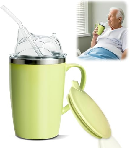 Nzkeuf Adults Sippy Cup with Handle, 350ml Non-Spill Leak-Proof Straw Cup for Elder, Senior Drinking/Feeding Cup, Adult Hydration Caregiver Cup with 30cm Straw and Grip Handle, Easy to Use & Clean
