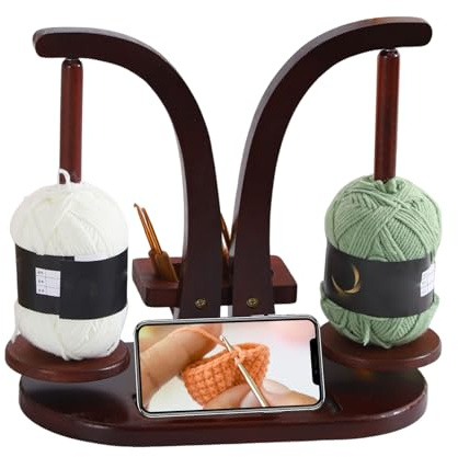 Ruaizel Wollabwickler Magnetisch, Wollhalter Holz, Wollknäuelhalter, Doppel Garnballhalter Ständer mit Organizer, Garnwickler Garnrollenhalter Geschenk für Strickliebhaber (Braun)