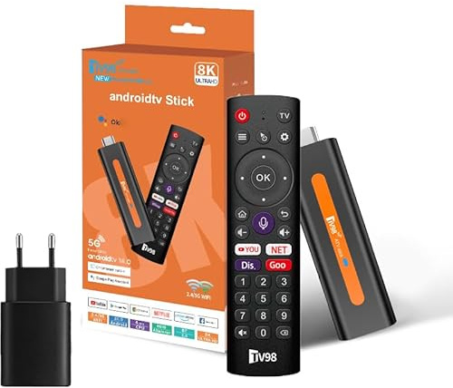 Android TV Stick14.0 2GB RAM 16GB Voice Control,Shortcut Keys,H313 Quad-Core 64bit WiFi6 Dual WiFi 2.4G/5G 4K HDR10+ Ultra USB HD Smart TV Stick (H6 2+16 APP)