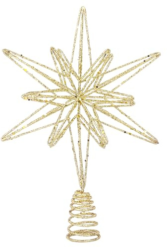 Weihnachtsbaumspitze, 32 x 25CM Glitzern Christbaumspitze Gold Metall Baumspitze Stern Weihnachten 3D Stern Weihnachtsbaumspitze für Weihnachtsfeier Weihnachtsbaumschmuck
