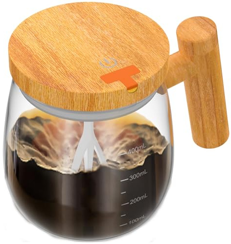LuLobtg Self Stirring Mug 400ml Electric Mixing Cup with Handle and Lid High Borosilicate Glass Mixing Coffee Mug for Home Office Coffee Milk