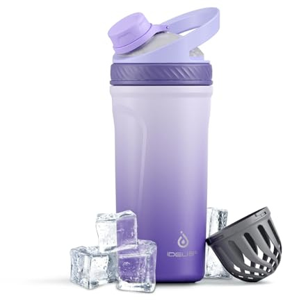 Ideus 24oz Stainless Steel Insulated Leakproof Shaker Bottle, Light Purple