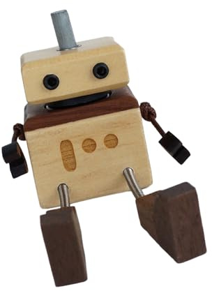 Zkydhbd Robot artisanal en bois mobile pour décoration de voiture, support de tableau de bord, membres oscillants, cadeau de bureau unique, fait à la main, figurine robot en bois faite à la main