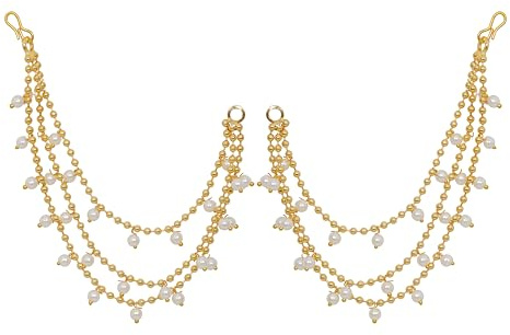 Siddhatva Indian Gold Pearl Kaan Chain for Earrings Ethnic Tradiitonal Kaan Chain for Dangle Earrings Jewelry for Women