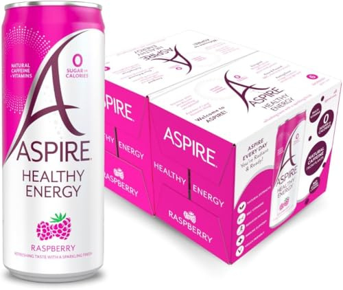 ASPIRE Healthy Energy Drink – 12 x 330ml – Zero Calories & Zero Sugar – Natural Plant Based Caffeine & Multivitamins- Vegan & Gluten Free (Raspberry) - Sold by Bargain Hub