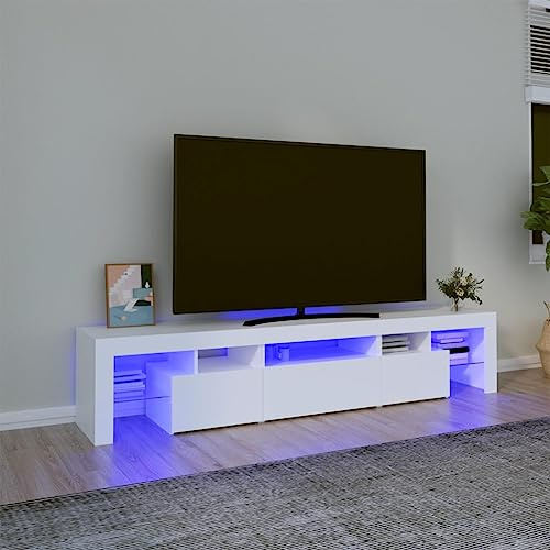 HETFTJN TV Schrank Lowboard mit RGB LED Beleuchtung Holzwerkstoff Weiß 200x36,5x40 cm Modernes Fernsehständer Sideboard für Wohnzimmer Schlafzimmer