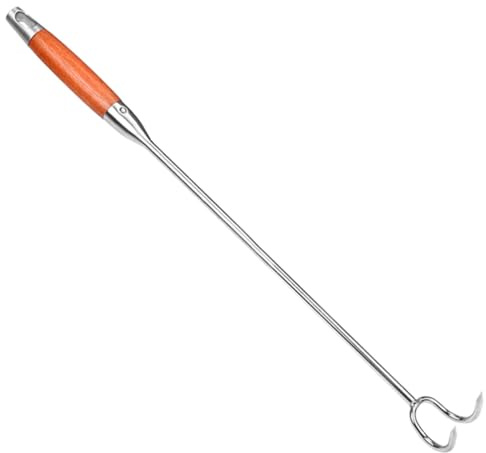 BIUDECO Gancho para Carne Profesional de Acero Inoxidable Mango de Madera Resistente Gancho Multifuncional para Asar y Barbacoa Accesorio Duradero para Cerdo y Uso Diario Cocina y