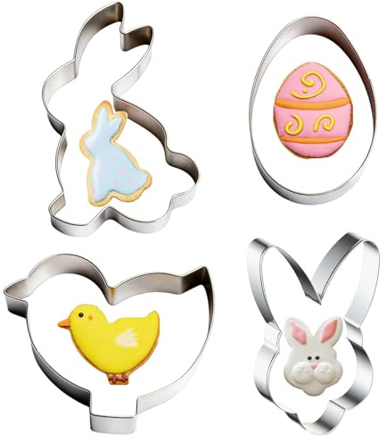 4 Stück Ausstechformen Ostern, Keksausstecher aus Edelstahl zum Backen, mit Motiven von Ei, Hase, Hasengesicht und Küken