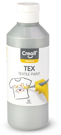 Creall Textil- & Stoffmalfarbe | Silber 250 ml | Waschmaschinenfest nach Fixierung | Für T-Shirts, Jeans, Schuhe, Stofftaschen, Möbel & Autoinnenraum/Dachhimmel