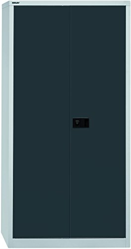 BISLEY Flügeltürenschrank Universal, 4 Fachböden, 5 OH, Metall, 525 Korpus Lichtgrau, Fronten Anthrazitgrau, 40 x 91.4 x 195 cm