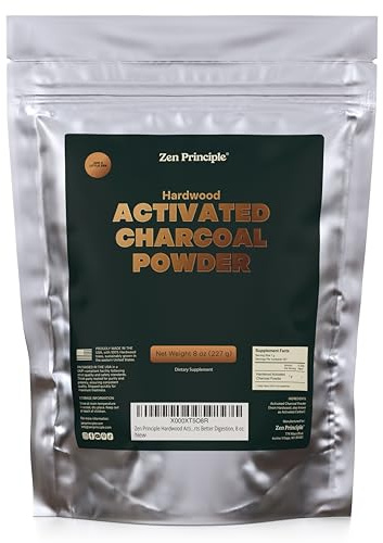 Zen Principle Hardwood Activated Charcoal Powder 100 Percent from USA Trees. All Natural. Whitens Teeth, Rejuvenates Skin and Hair, Supports Better Digestion, 8 oz.