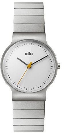 Braun Ladies Slim 3-Hand Analogue Quartz Watch, White Dial and Stainless Steel Bracelet and 32mm Case, Model BN0211SLBTL.