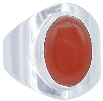 mantraroma Damen Ring Silber mit Stein Karneol Edelstein orange schlicht groß modern