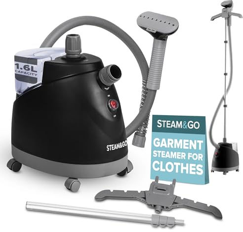 Steam & Go - Vaporizador de mano Rival para ropa, plegable vertical para cortinas, ropa de cama y tapicería, potente plancha de vapor de tela con colgador de poste ajustable y tanque desmontable