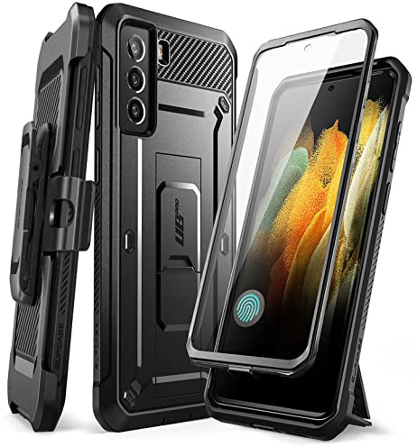 SUPCASE für Samsung Galaxy S21 FE Hülle 360 Grad Handyhülle, Schwarz | Bumper Case Robust Schutzhülle Cover (Unicorn Beetle Pro) mit Displayschutz, Ständer und Gürtelclip für Galaxy S21 FE