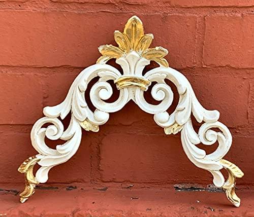 Artissimo Wandrelief-3DWeiß Gold-Wanddeko-Barock Ornament Applike 23x28 Wandbild Elfenbein Gold Deko Türbogen Wandbehang Wandskulptur Accessoires C1536 Ivory Gold