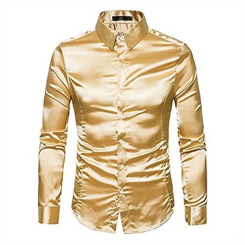 Camicia Da Uomo In Raso Liscio - Smoking, Formale, Casual Da Lavoro - Maniche Lunghe, Colletto Con Bottoni, Slim Fit - Puro Colore