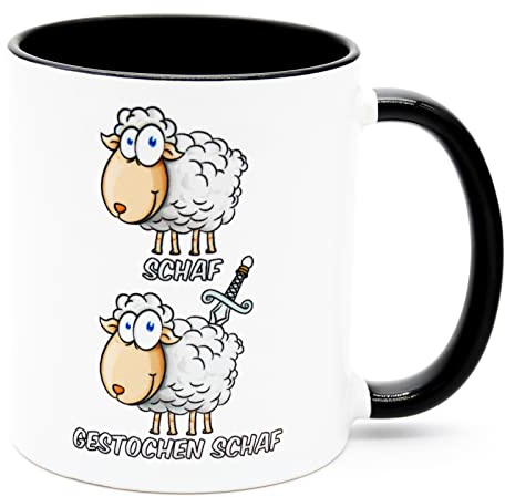Gestochen Schaf Kaffee Tasse Becher Geschenk Deko Schäfer Zubehör Arbeit Büro Spruch Lustig Arbeitskollege Arbeitskollegin Landwirt Ironisch Wortspiel Zweideutig Schäfchen Tier Keramik 330 ml