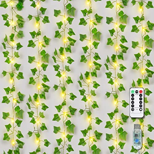 Vides falsas de 16 pies con 50 luces LED alimentadas por USB, plantas artificiales, decoración de habitación, plantas colgantes de hiedra falsa, hojas falsas para decoración de balcón, decoración de