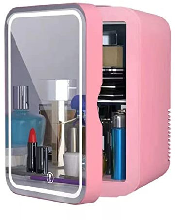 Yadlan Mini Frigo Cosmetique 8L Petit Réfrigérateur de Chambre avec Lumière LED Tactile et Miroir AC 12V/DC 220V Refroidisseur et Réchauffeur Portable pour Voiture Bureau Maison(Color:Rose)