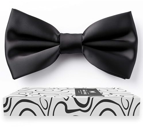 Adam Young Jungen schwarze Fliege im vorgebundenen Stil - formelle Satin-Klassik-Fliege für Smoking, aus Kunstseide, (Mittel, Schwarz)