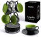 MIAMIO - Set of 6, Ceramic Stackable Cappuccino Cups Set / 175 ml Cappuccino Mugs and Saucer with Metal Stand for Coffee Drinks, Cappuccino, Latte, Americano and Tea - Le Papillon Collection (Green)