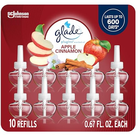 Glade PlugIns Refills Air Freshener, Scented and Essential Oils for Home and Bathroom, Apple Cinnamon, 6.7 Fl Oz, 10 Count